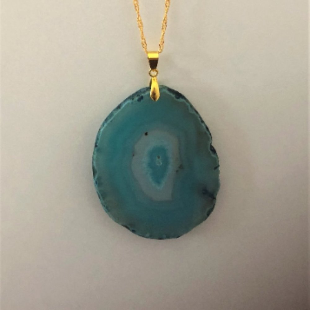 Blue Agate Slice  Pendant Chain Necklace